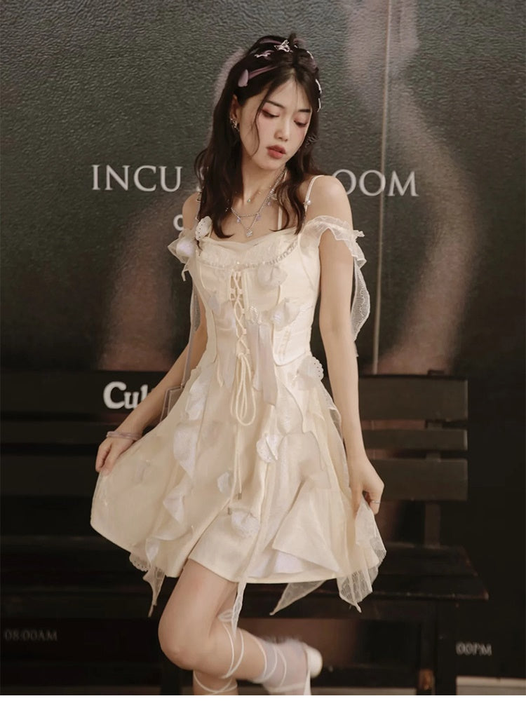 Fairy Fluffily Lace Lace-up One-piece&Cardigan