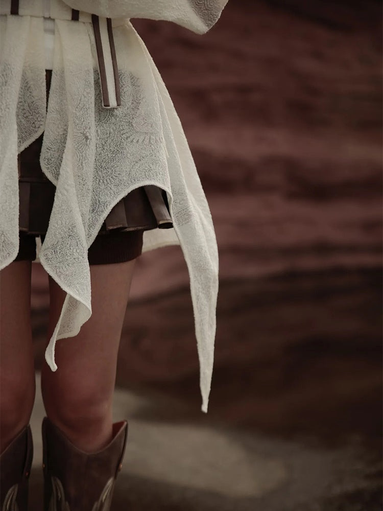 Sheer Asymmetry Back-Ribbon Natural Tops&Camisole