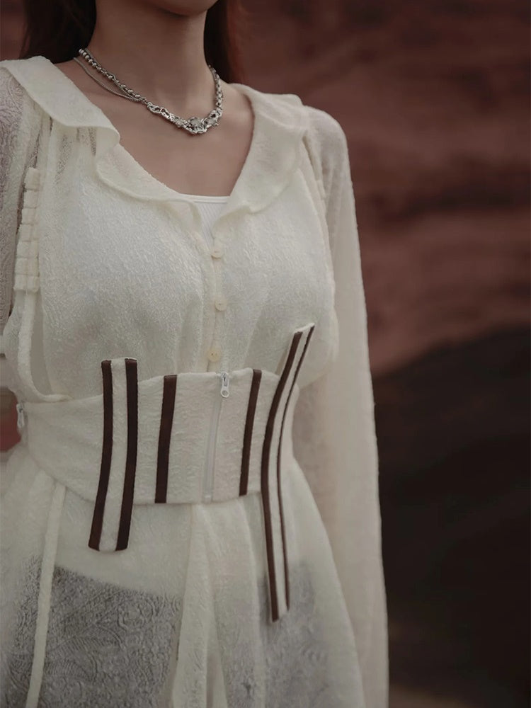Sheer Asymmetry Back-Ribbon Natural Tops&Camisole