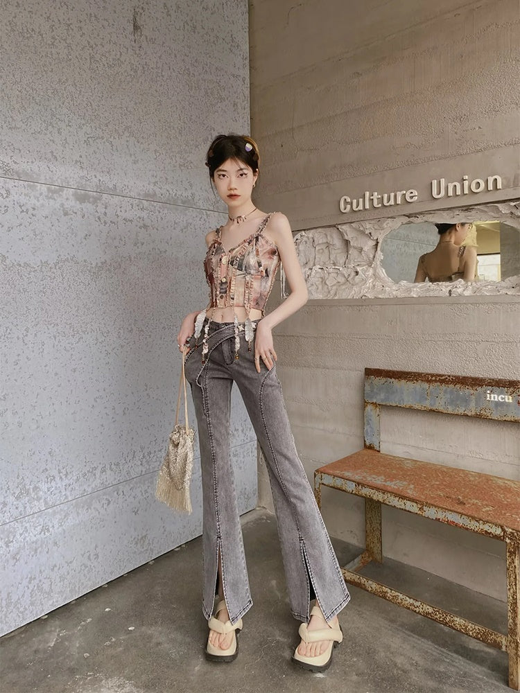 Unique Retro Frill Asymmetry Bustier&Skirt