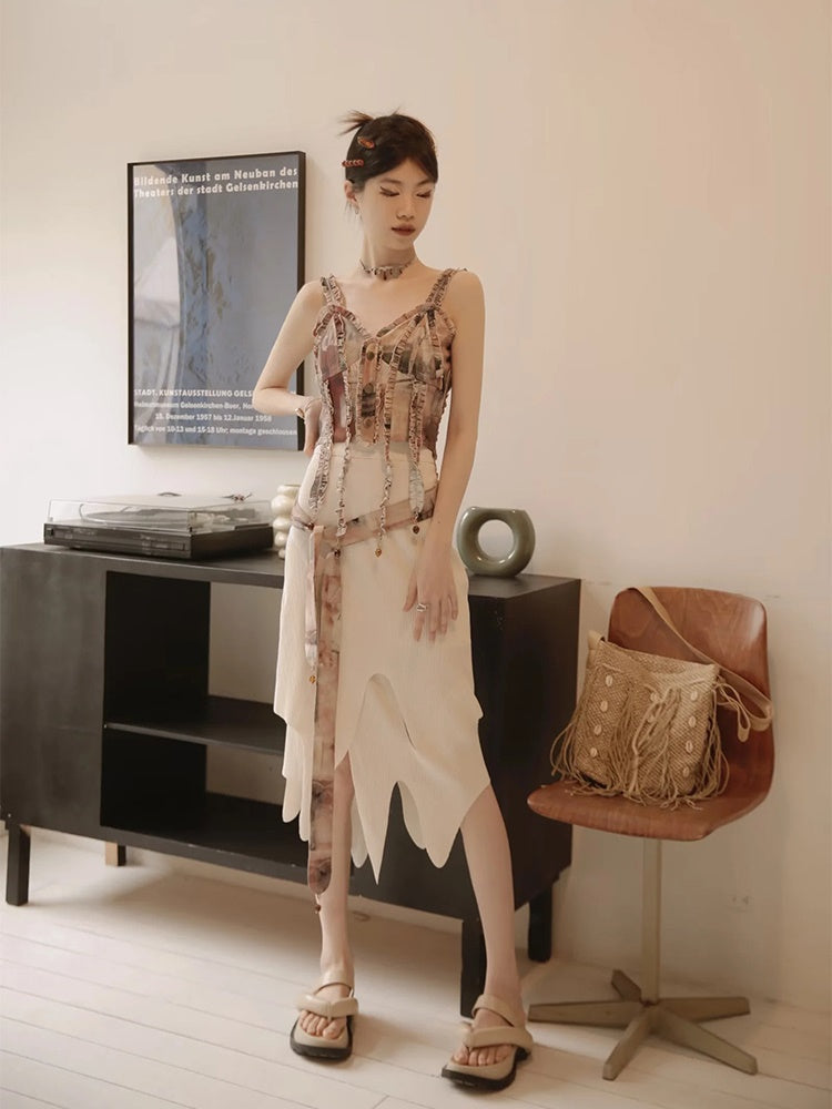 Unique Retro Frill Asymmetry Bustier&Skirt