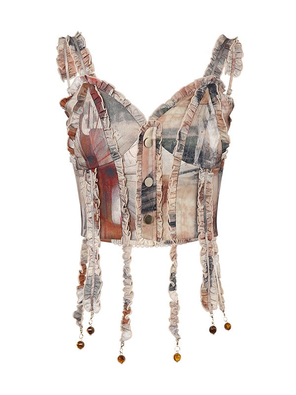 Unique Retro Frill Asymmetry Bustier&Skirt