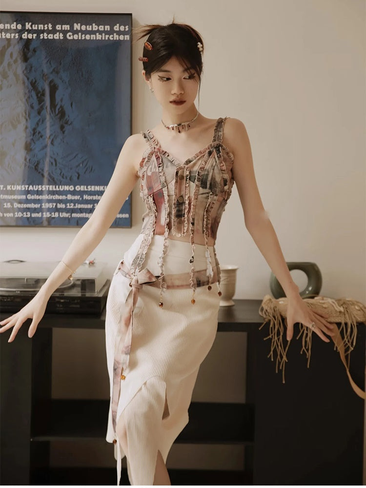 Unique Retro Frill Asymmetry Bustier&Skirt