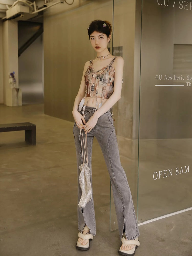 Unique Retro Frill Asymmetry Bustier&Skirt