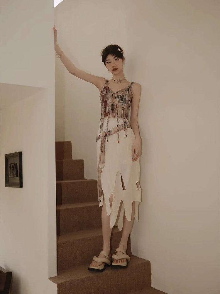 Unique Retro Frill Asymmetry Bustier&Skirt