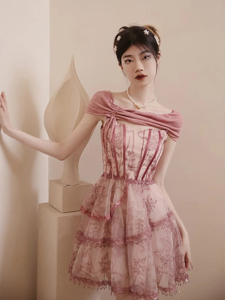 Princess Dress Flower Lace One-piece&Cardigan