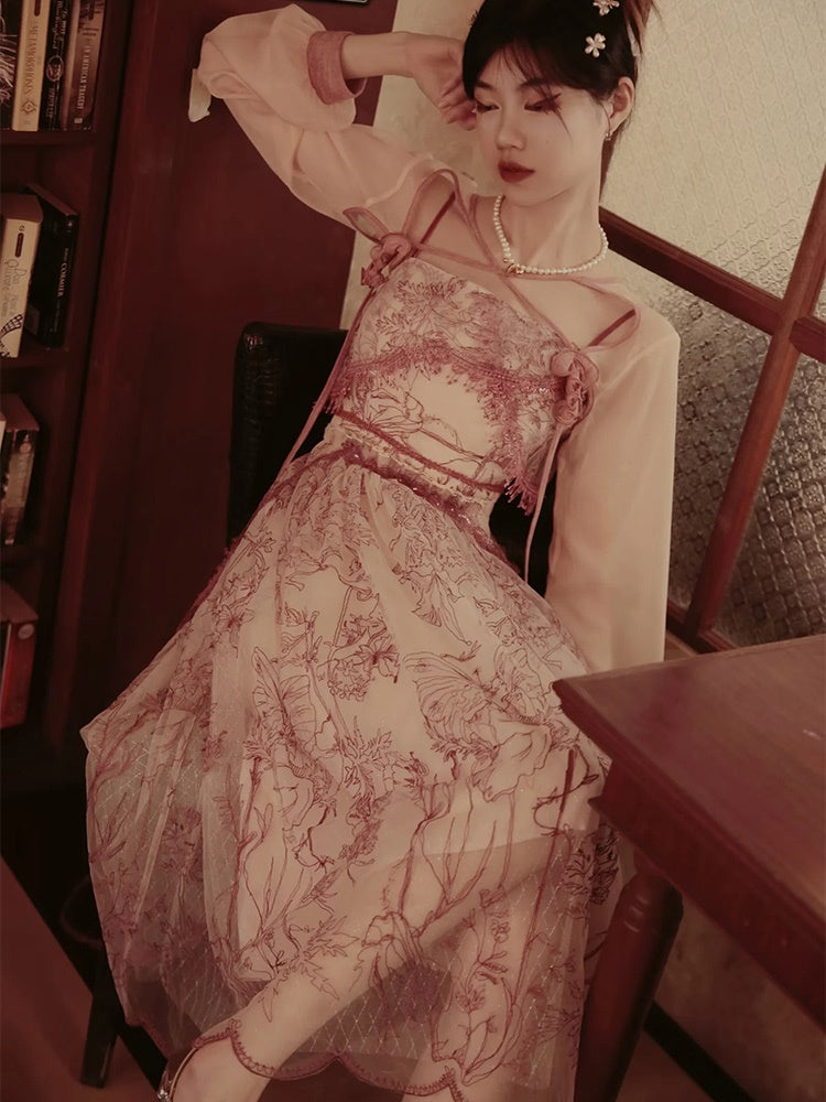 Princess Dress Flower Lace One-piece&Cardigan
