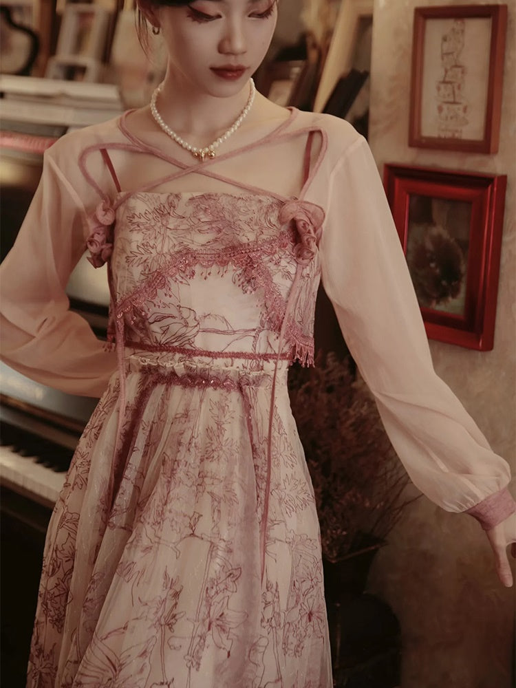 Princess Dress Flower Lace One-piece&Cardigan