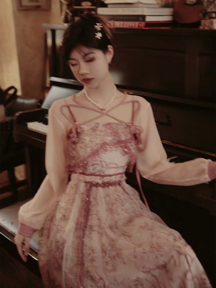 Princess Dress Flower Lace One-piece&Cardigan