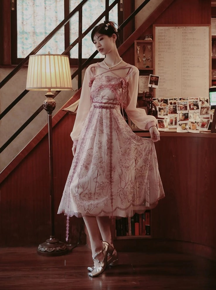 Princess Dress Flower Lace One-piece&Cardigan