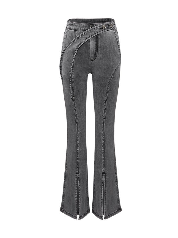Denim Front-cut Casaual Flare-Pants
