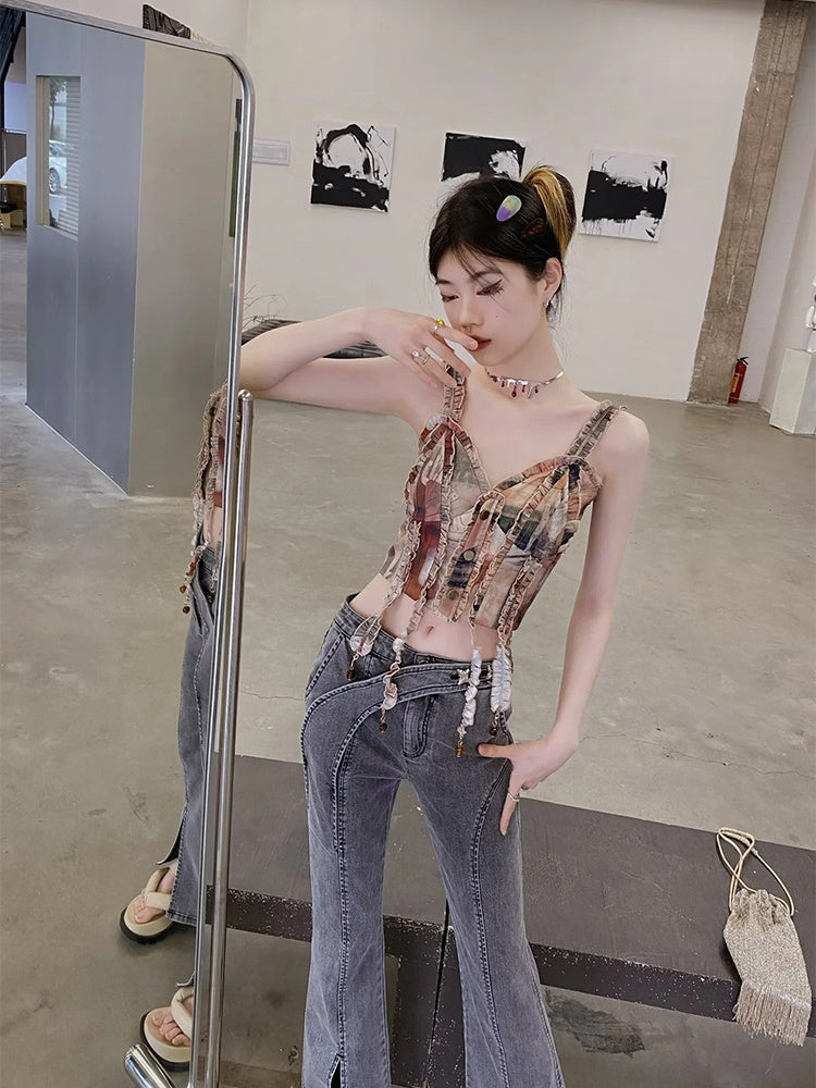 Denim Front-cut Casaual Flare-Pants