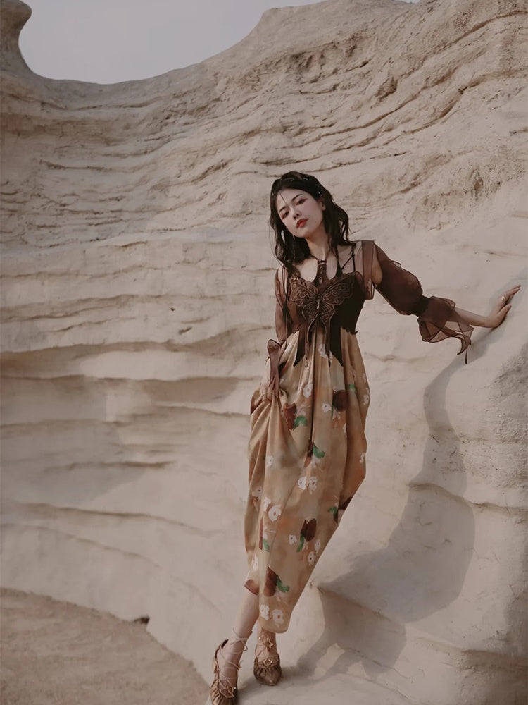 Flower Retro Ciffon Long Summer One-piece