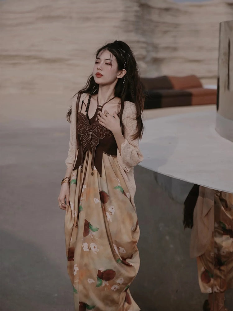 Flower Retro Ciffon Long Summer One-piece