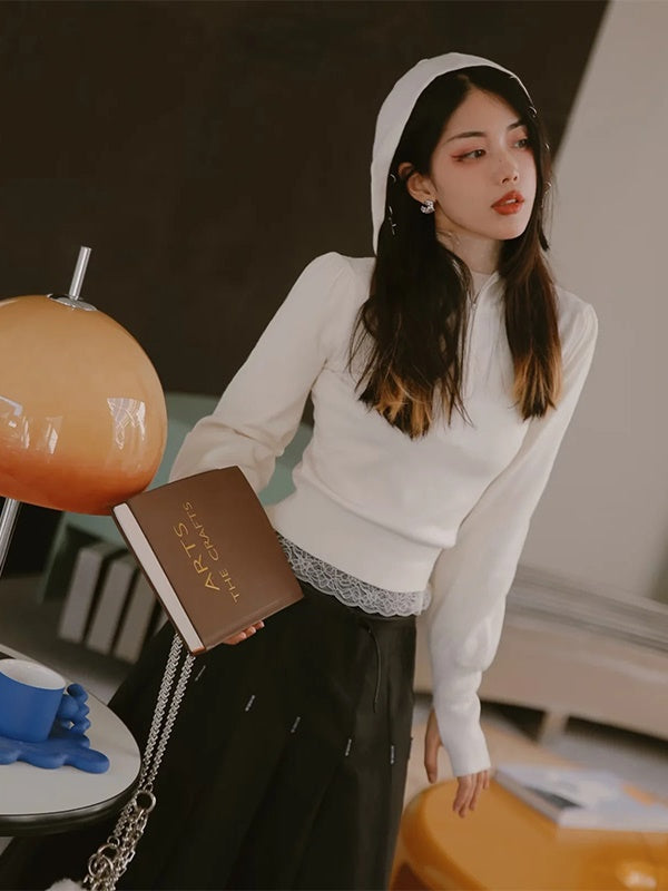 Cropped Hoodie Casual Knit
