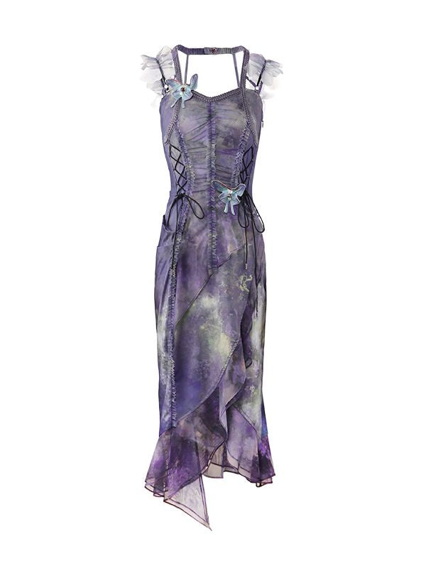 Butterfly Ciffon Lace-up Cardigan&One-piece