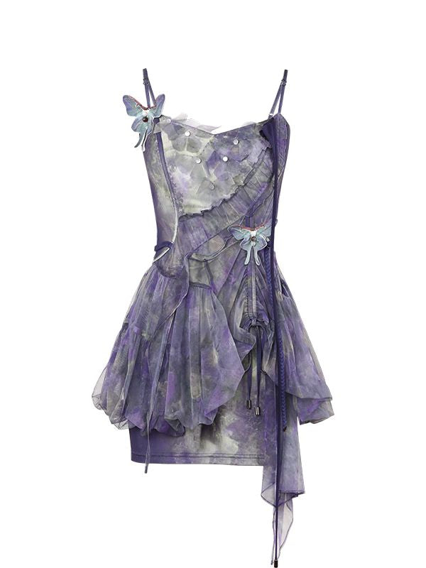 Butterfly Ciffon Lace-up Cardigan&One-piece