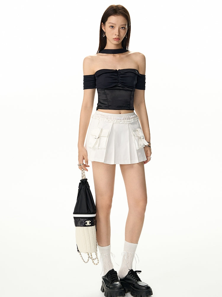 Off-Shoulder Gather Tight Nichi Tops