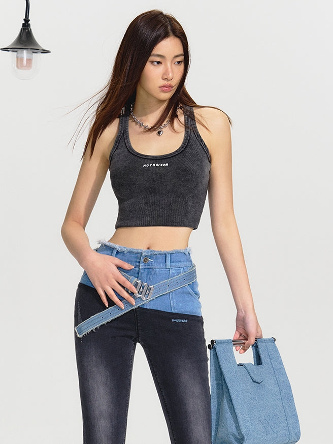 Denim Square Gouge-out Bag