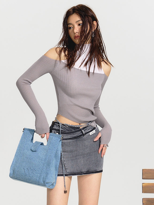 Denim Square Gouge-out Bag
