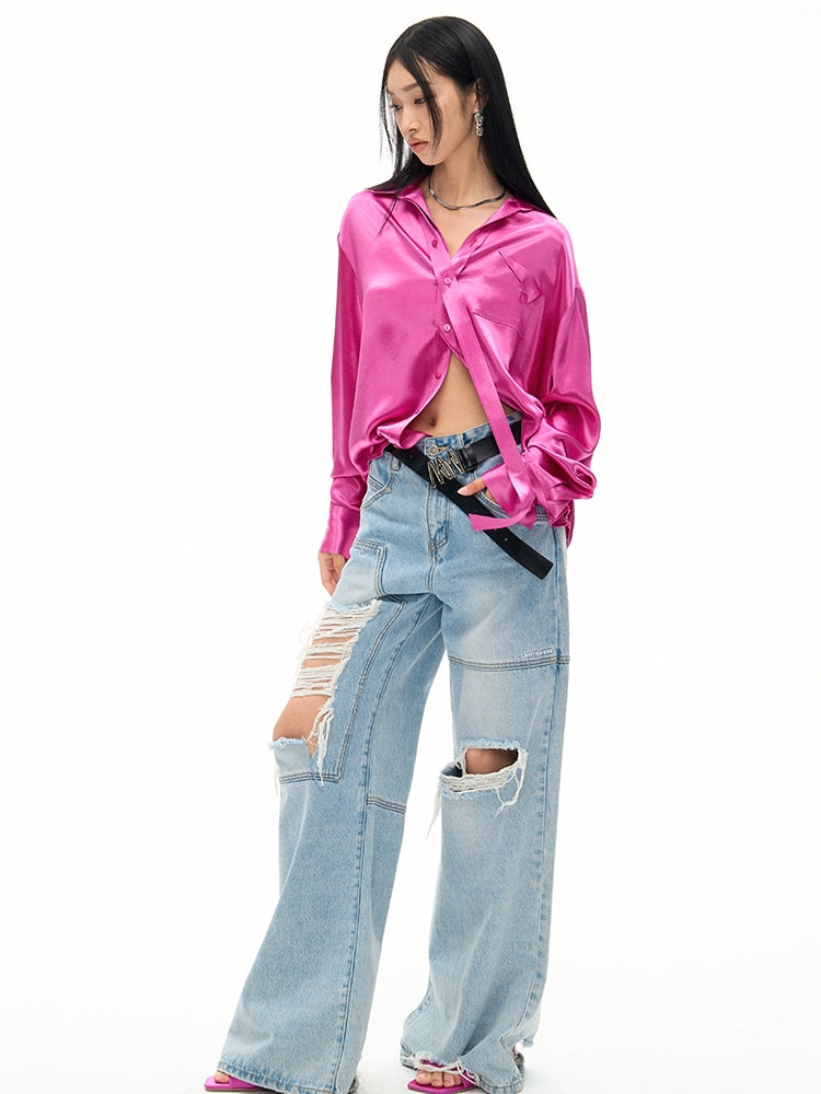 Vivid Satin Nichi Set-Up Shirt&Long-Skirt