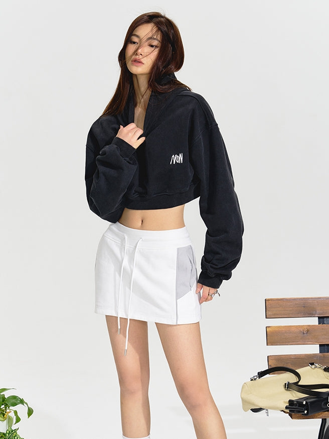 2type Sweat Cropped Casual Hoodie Parka