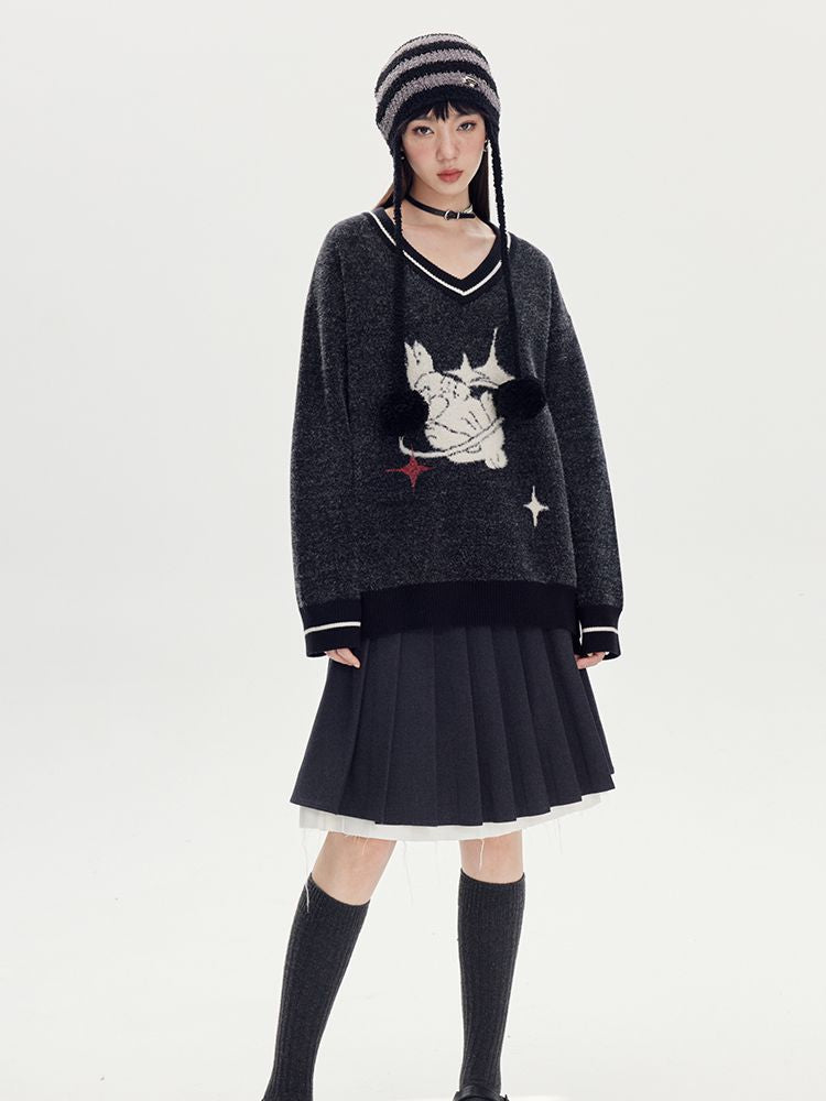 Animal V-neck Loose Knit