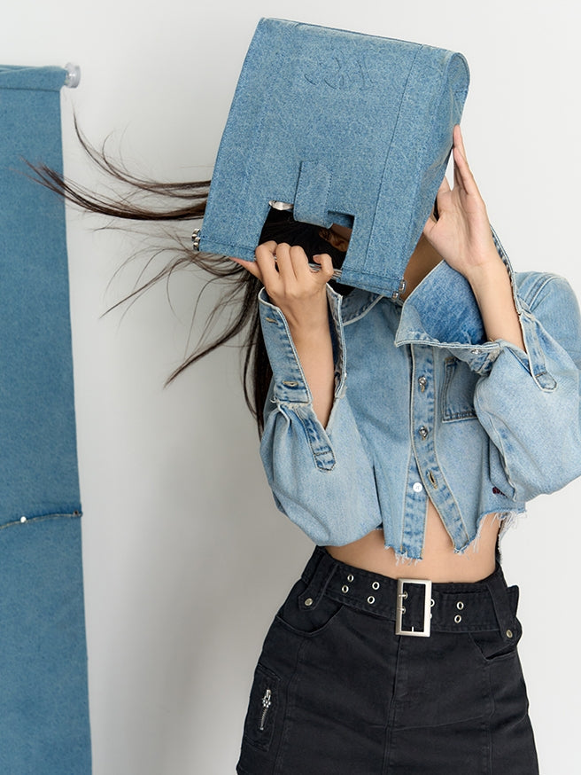 Denim Square Gouge-out Bag