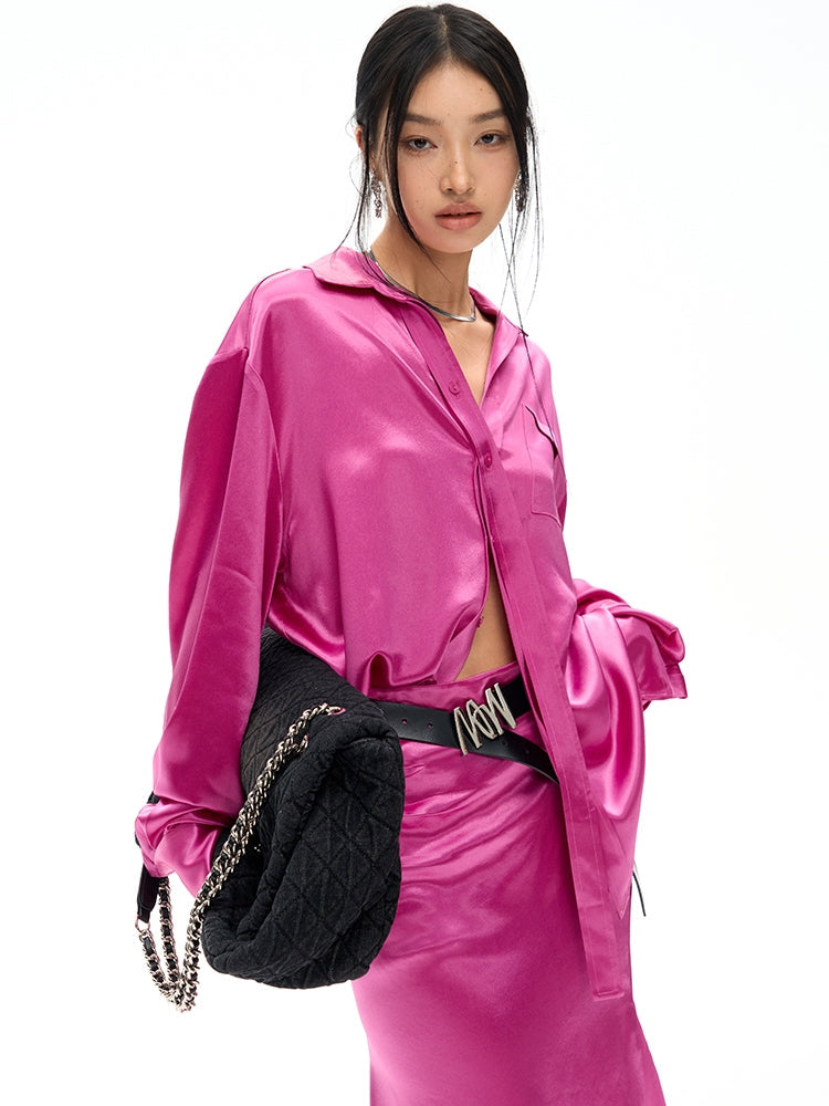 Vivid Satin Nichi Set-Up Shirt&Long-Skirt