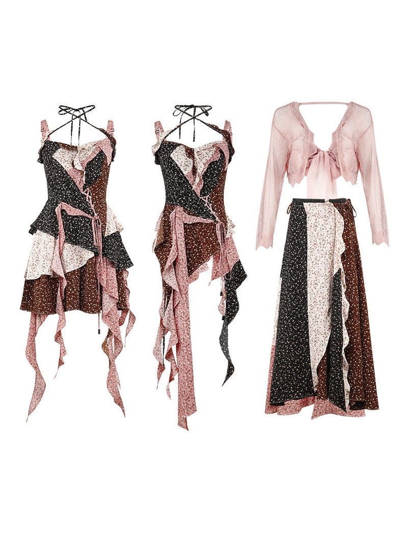 Broken Flowering Camisole&Skirt Set-up& Dress & Ribbon Cardigan