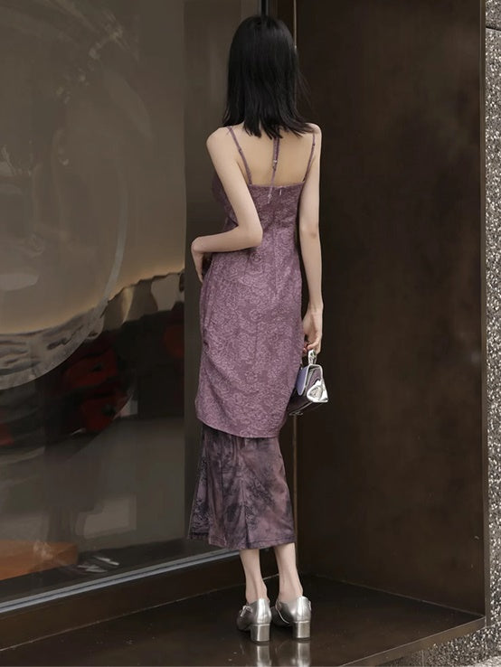 Sheer Short Top & Sling Set & Printed Skirt