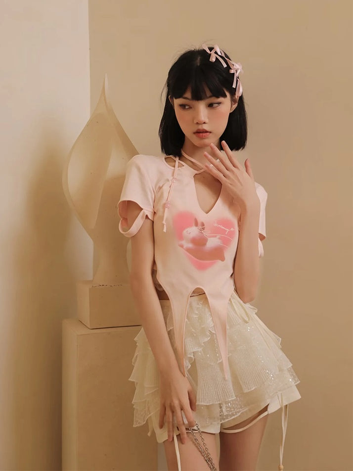 Bunny Length T-shirt & White Lace Set-up