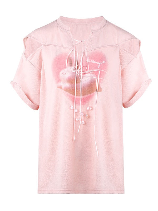 Bunny Length T-shirt & White Lace Set-up