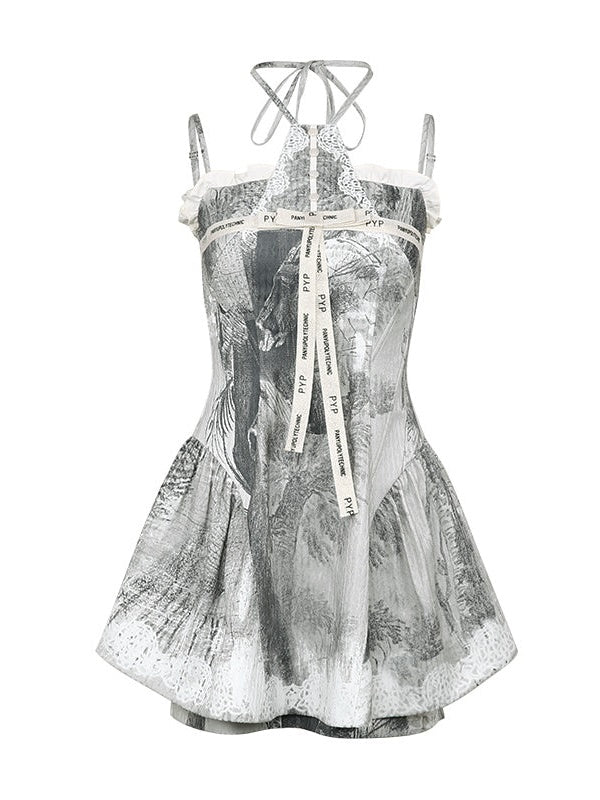 Printing Design Slip Dress & Short Top