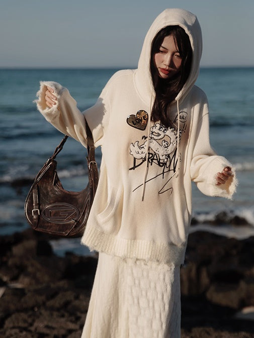 Dragon Embroidery Hooded Sweat & Neck Warmer