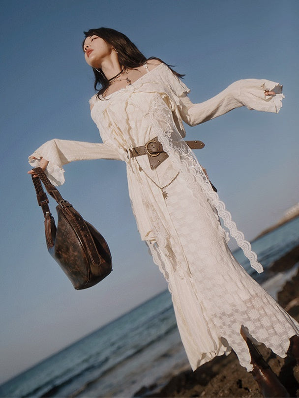 Fairy Style Mermaid Slip Dress & Asymmetry Lace Top & Belt
