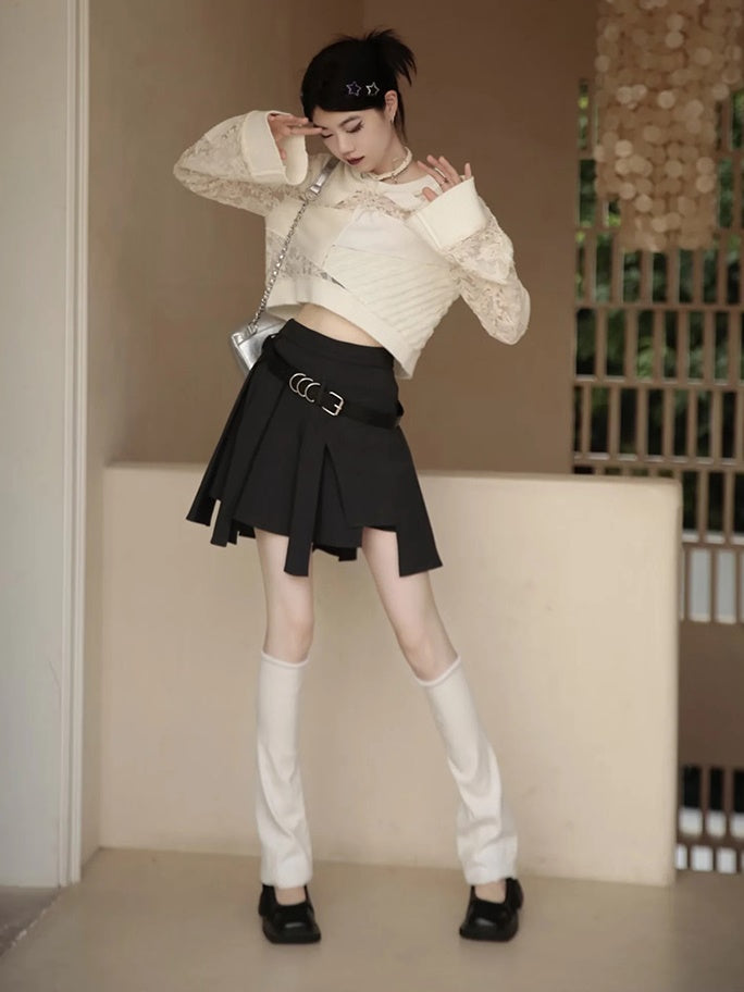 Embroidered Lace Stitch Pullover & Removable Sleeve Corset Top