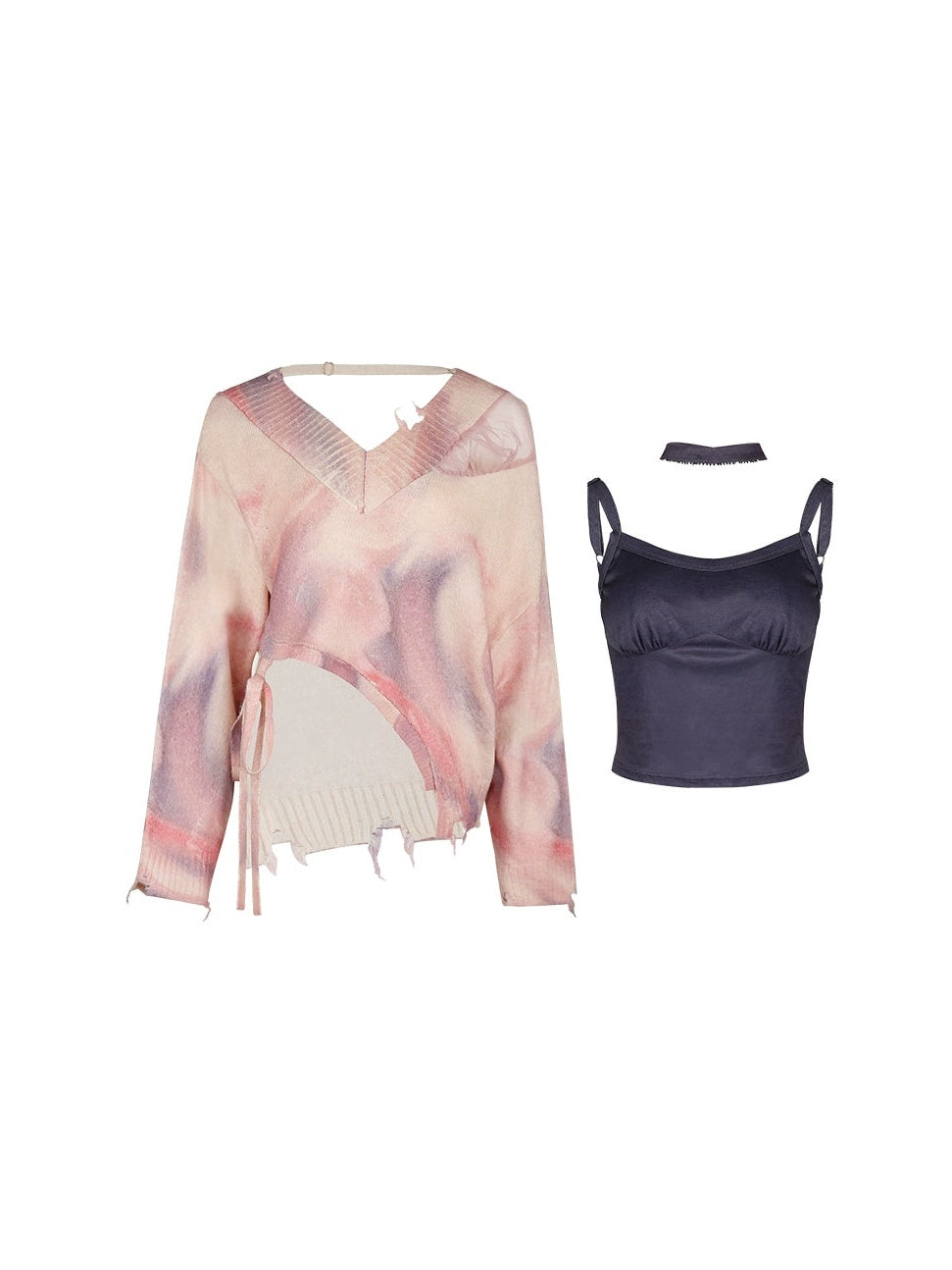 Gradation V-neck Loose Sweater & Camisole