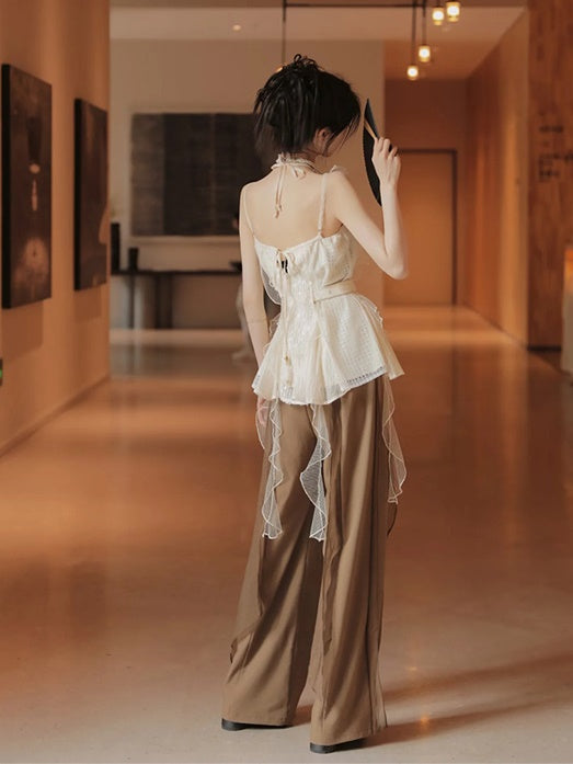 Frill Stitch Sleeveless Top & Irregular Flare Skirt
