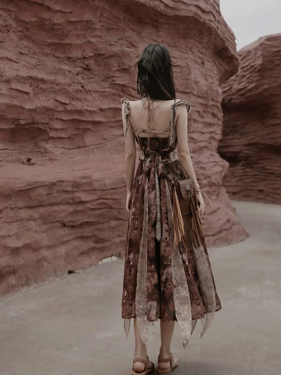 Retro Open Back Stitch Sling Dress