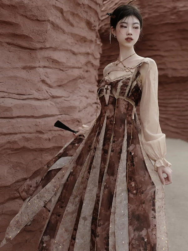 Retro Open Back Stitch Sling Dress