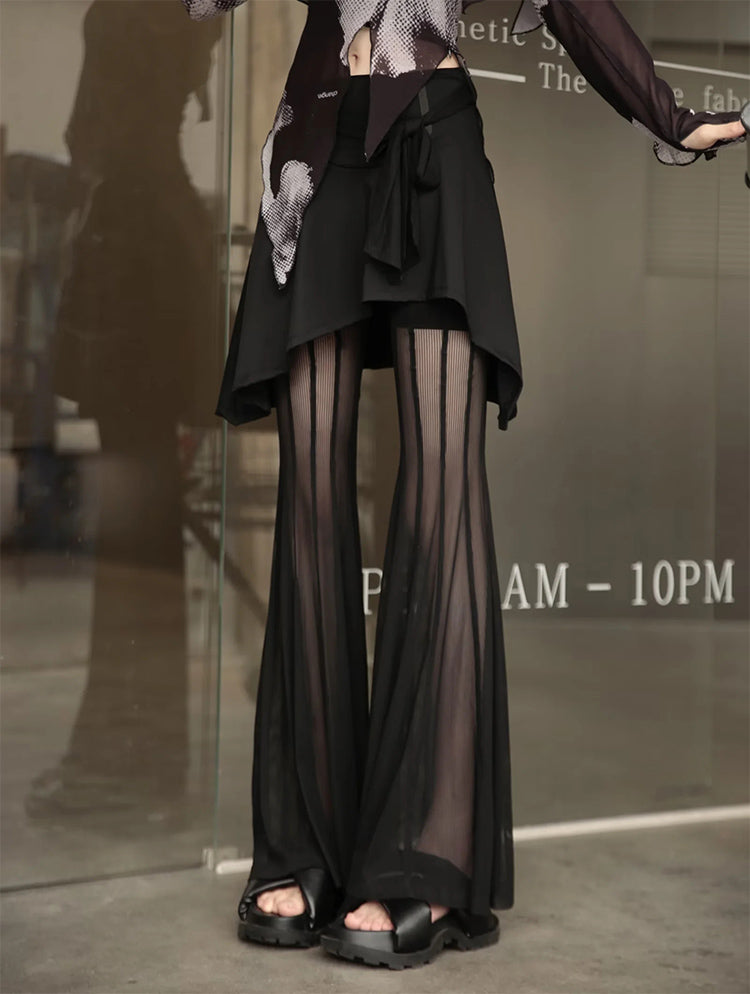 See-through Flared Skirt Pants