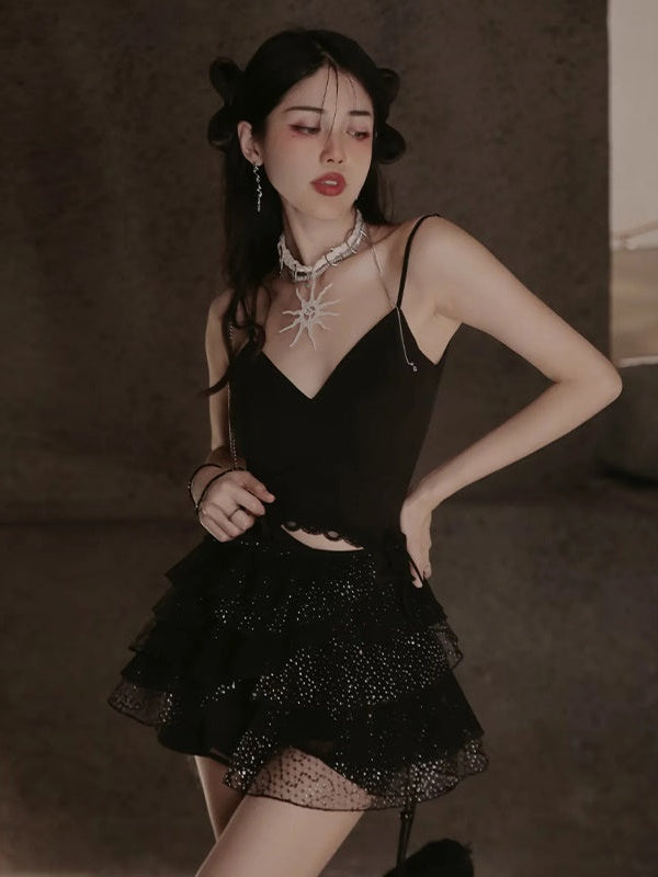 Bunny Length T-Shirt & Black Lace Set-up