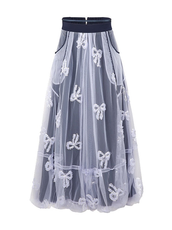 Embroidery Slim Short T-shirt & Camisole & Ribbon Culottes & Bubble Skirt