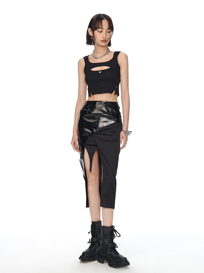 Patchwork Leather Skirt