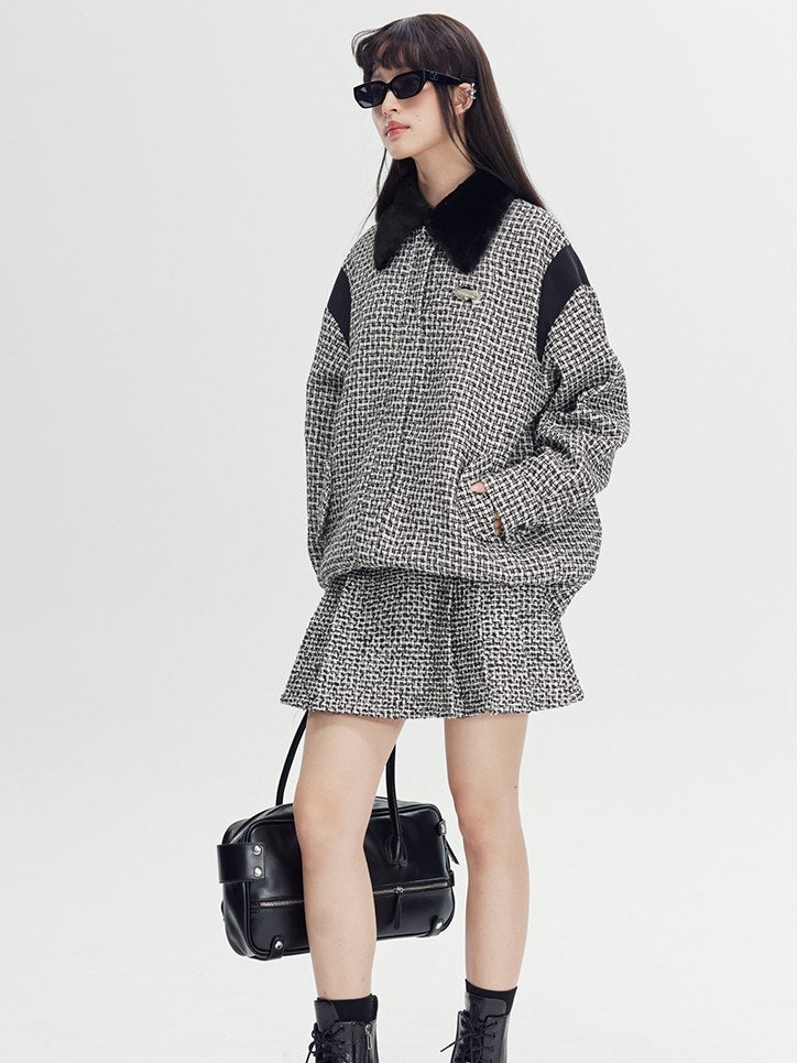 Classic Retro Paid Short Jacket & Skirt