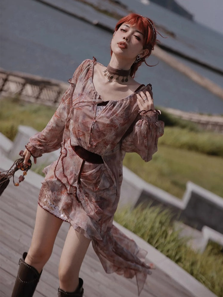 Sequin Camisole & Sheer Cardigan Set-up & Sequin Fishtail Skirt