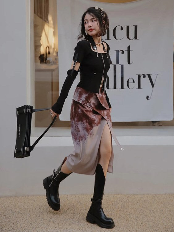 Ink Printed Slit Skirt