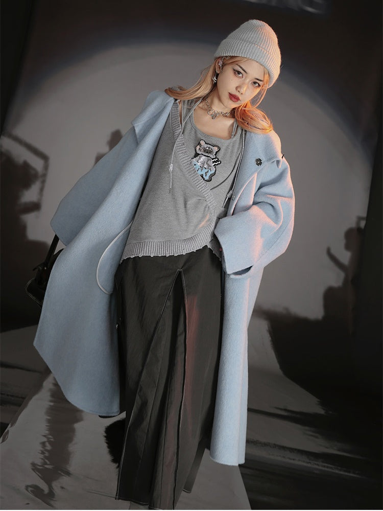 French-style Wool Poncho Coat