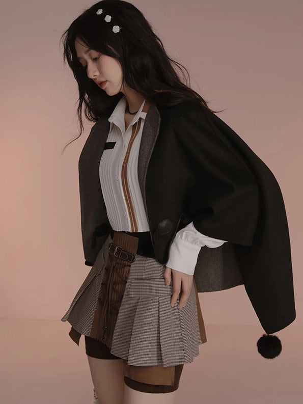Plaid Fake Two Check Skirt Pants